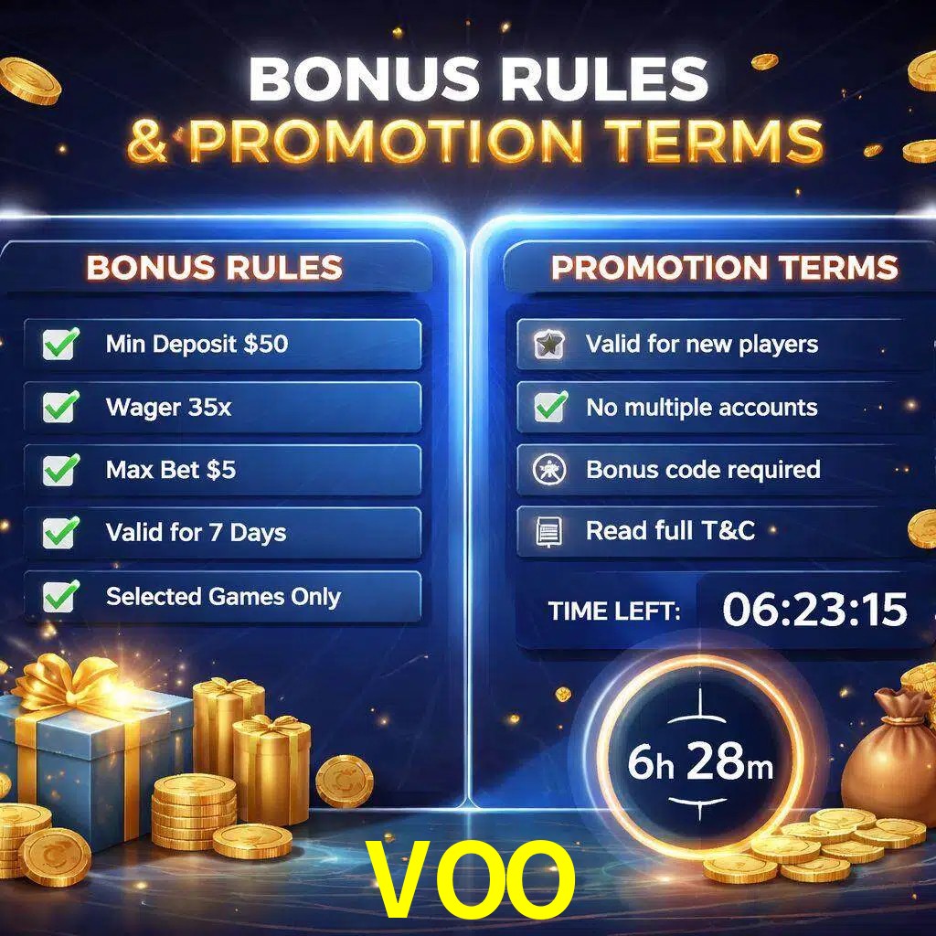 Reglas de promoción VOO y condiciones de bonos explicadas visualmente